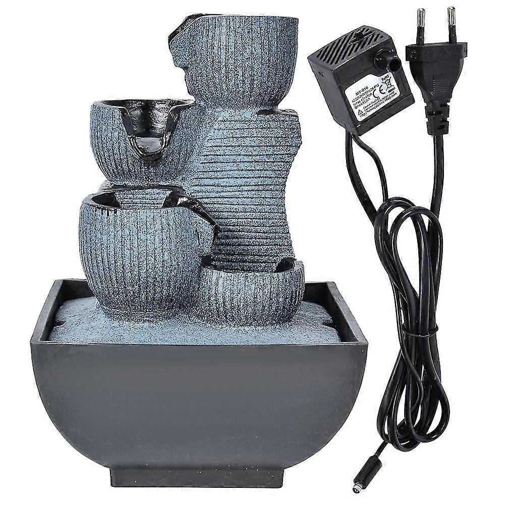 Desktop Fountain Home Tabletop Decoration Resin Landscape Ornament with Light - Unique Shape (EU Plug 220V)
