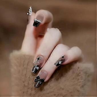 Unhas postiças gradientes escuras longas modelos de cola de manicure leves e sem costura
