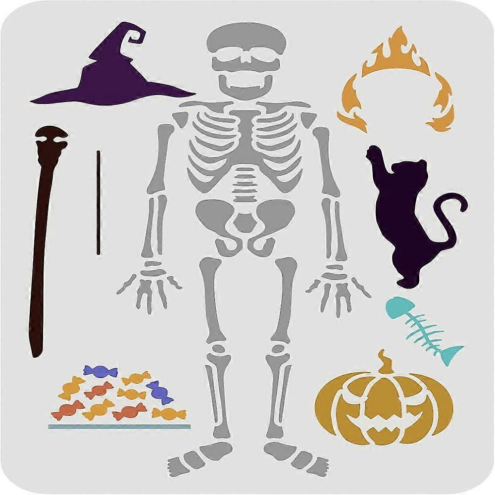 1pc Plastic Reusable Drawing Painting Stencils Templates for Painting on Fabric Tiles Floor Furniture Wood Rectangle Skull Pattern 297x210mm