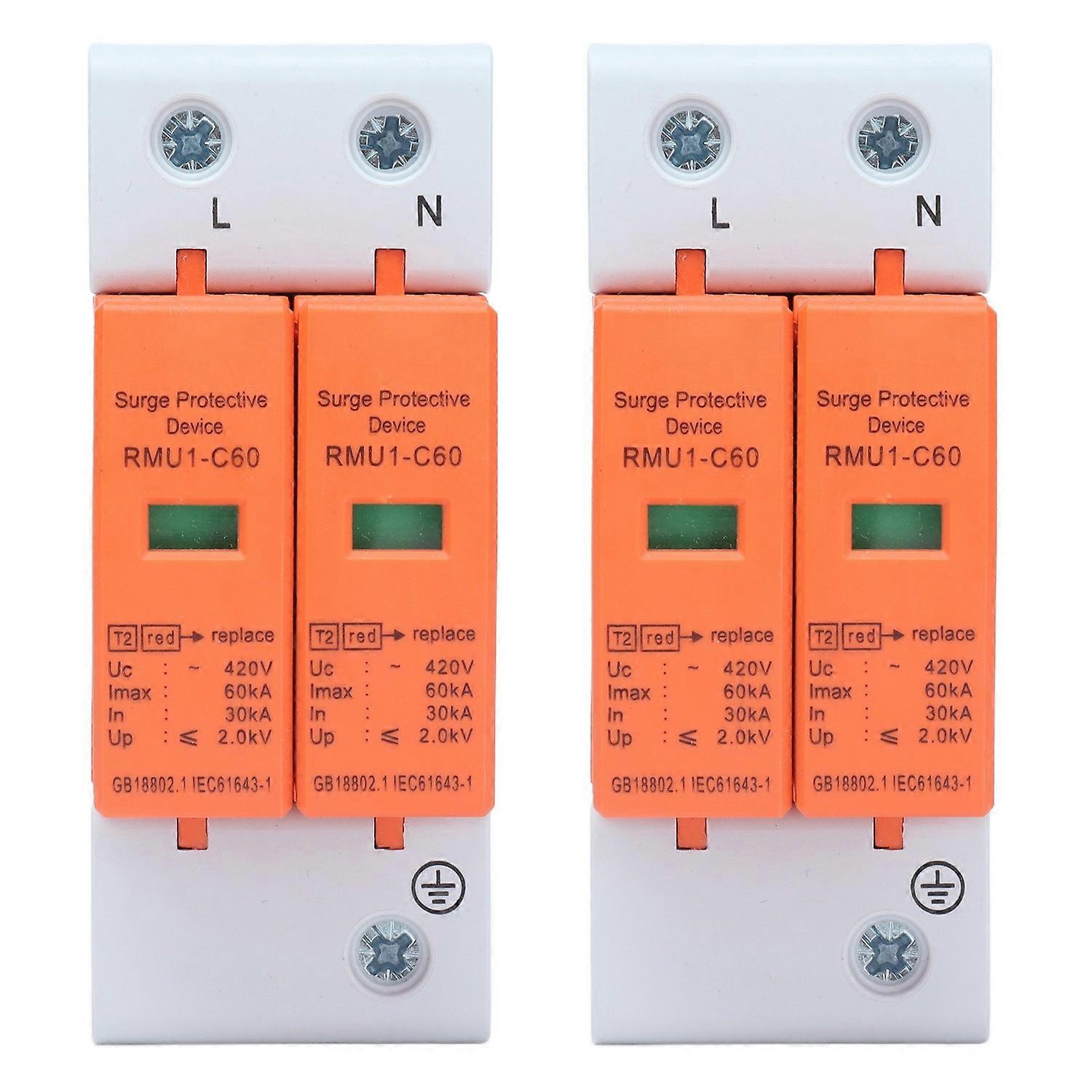 2Pcs SPD Surge Protective Devices AC Arrester Protector Home Circuit Breaker 2P 420V RMU1-C6060kA Im