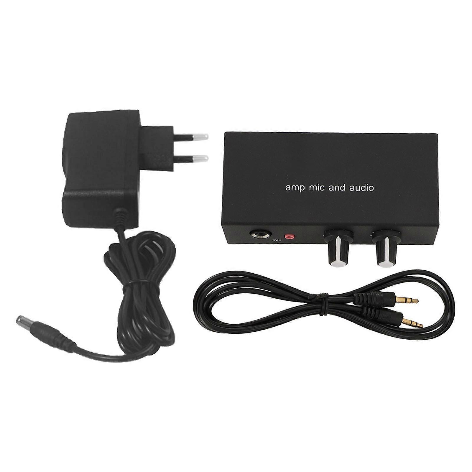 Stereo Sound Preamplifier Aluminum 3 Output Ports 6.5mm Dynamic Microphone 3.5mm Microphone Condenser Interface Microphone Headphone Amplifier EU Plug