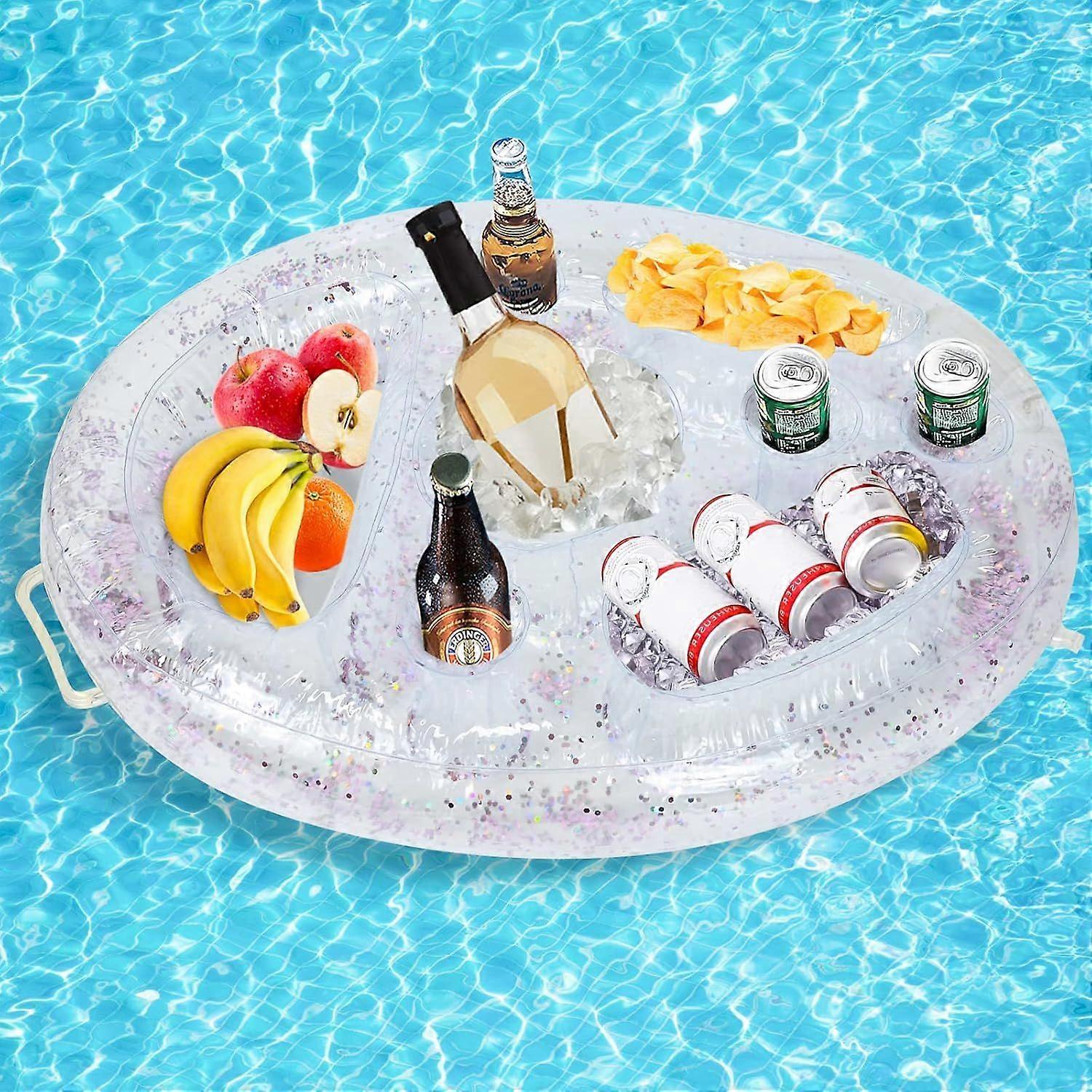 Inflatable Drink Holder Floating Bar, Juice Beer Beverage Tray Fruit Salad Buffet Server Large Capacity(Transparent)