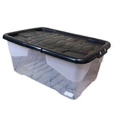 42L Clear Storage Box With Black Lid, Stackable And Nestable Design Storage Solution