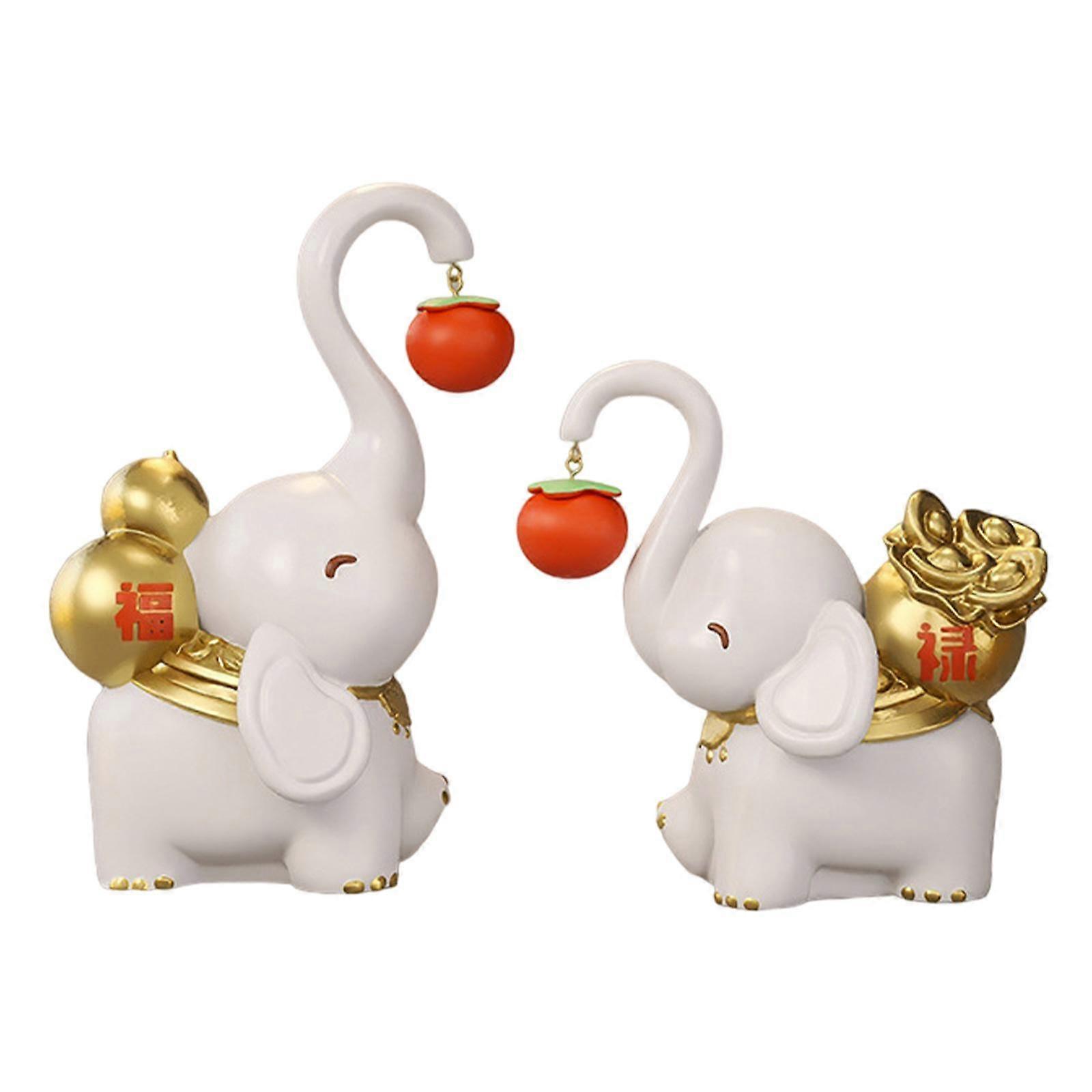 2Pcs Elephant Couple Statue Artwork Shelf Housewarming Gift Resin Figurines
