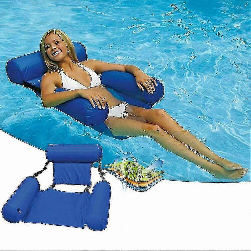 blue:Floating Chair Pool Seats Inflatable Lazy Water Bed Lounge Chair_Gift Of G