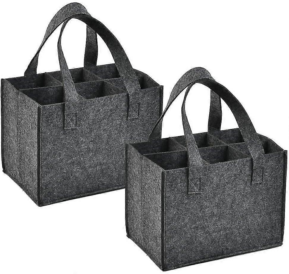 2 Pcs Wine Bottle Carrier Felt Wine Bottle Bag For 6 Bottles - Wine Bottle Holder Bag