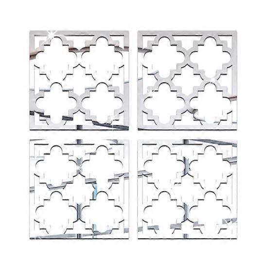 4Pcs/Set Geometric Mirror Wall Sticker Removable Self-adhesive Home Office Living Room Bedroom Kitchen Cabinet Hollow Decorative Decal