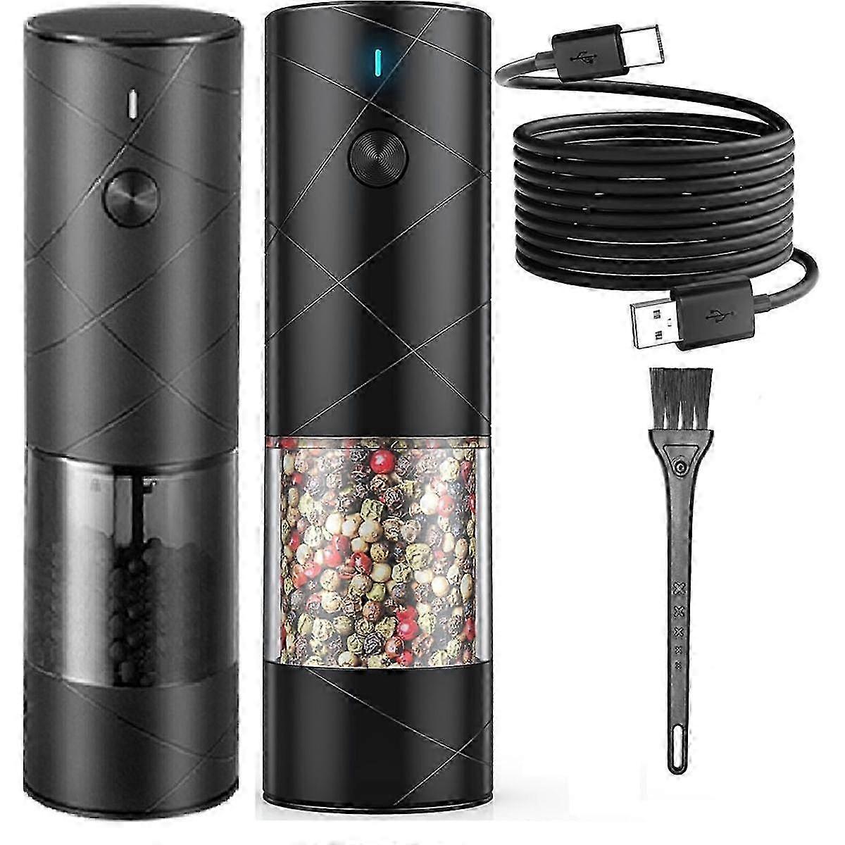 2Pack Electric Salt and Pepper Grinder Set USB Rechargeable with Warm LED Light, Adjustable Coarsen Edition a