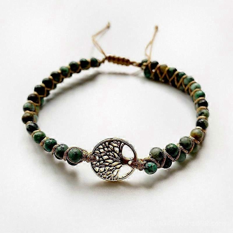 Natural Jasper Gemstone Beaded Meditation Bracelet with Lucky Knot Design.