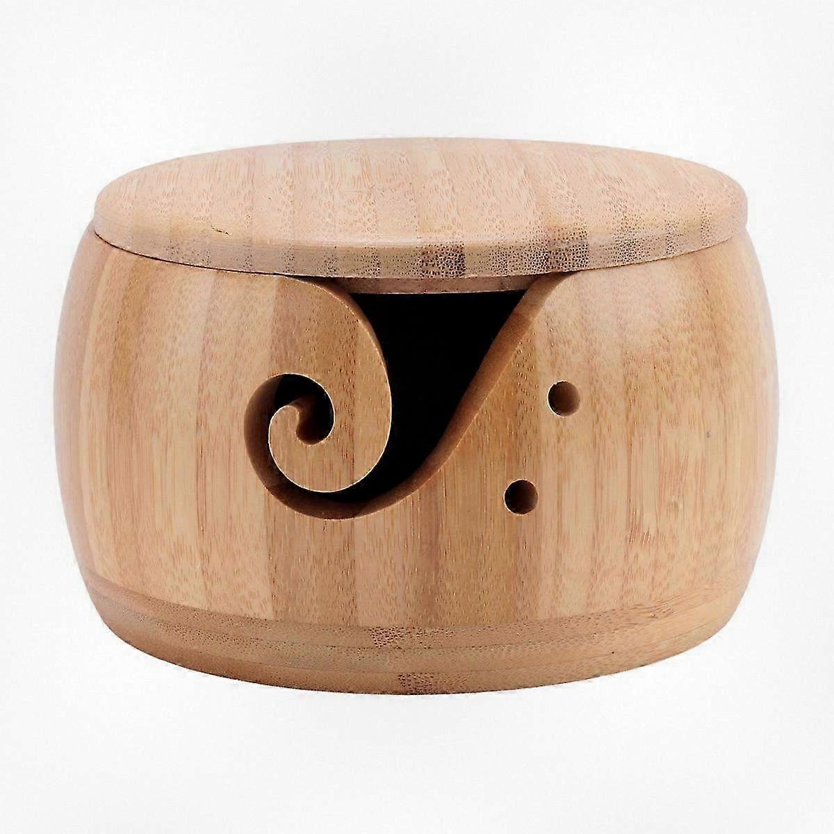 Wooden Yarn Container with Cover for Knitting and Crocheting, DIY Craft Accessory for Yarn Storage