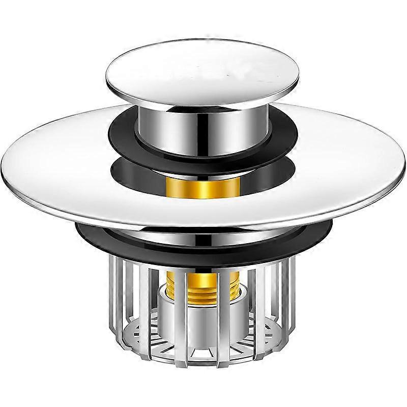 Bathroom Sink Stopper - Pop-Up Drain Stopper with Strainer for 1-1/8" to 1-1/2" Sink Drain Hole - Hair Catcher Plug