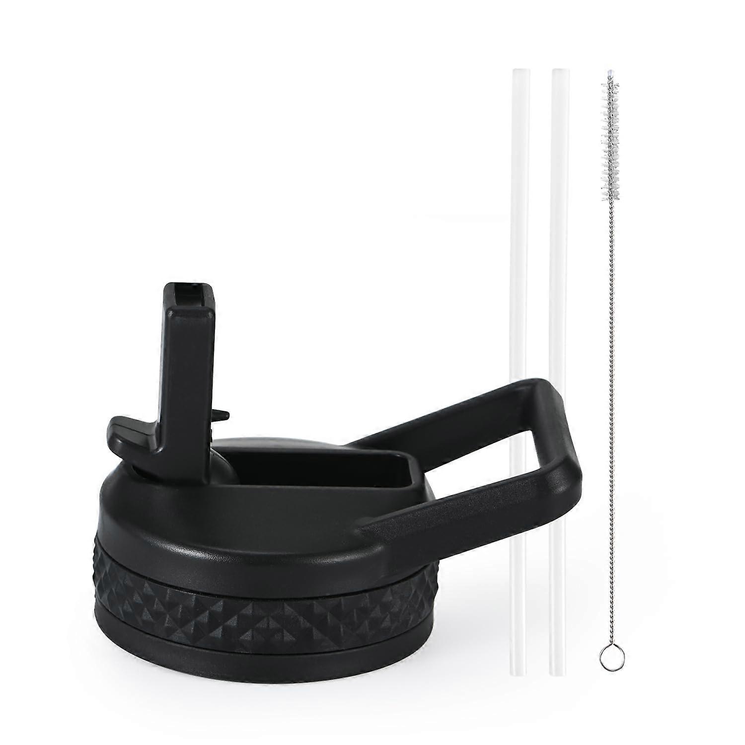 Straw Lid for Hydro Wide Mouth Flask 32 40 64 oz, Non-BPA Leakproof Replacement Accessory with Handle and 2 Straws