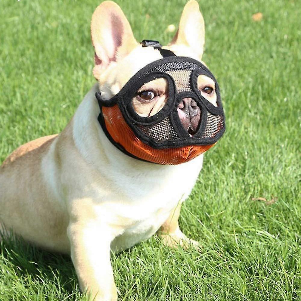 Short Muzzle Dog Muzzle- Adjustable Breathable Mesh Bulldog Muzzle For Biting Chewing Barking Dog Mask S
