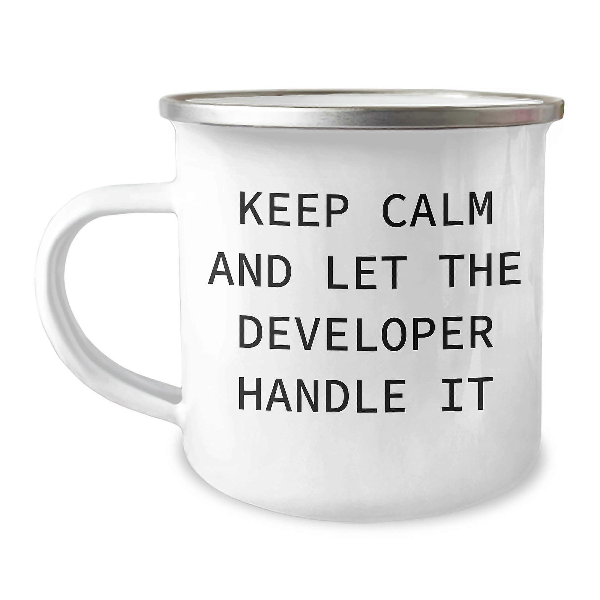 Funny Developer Gifts Camping Mug 11oz Ceramic - Calm Keep And Let The Developer Handle It Birthday Present