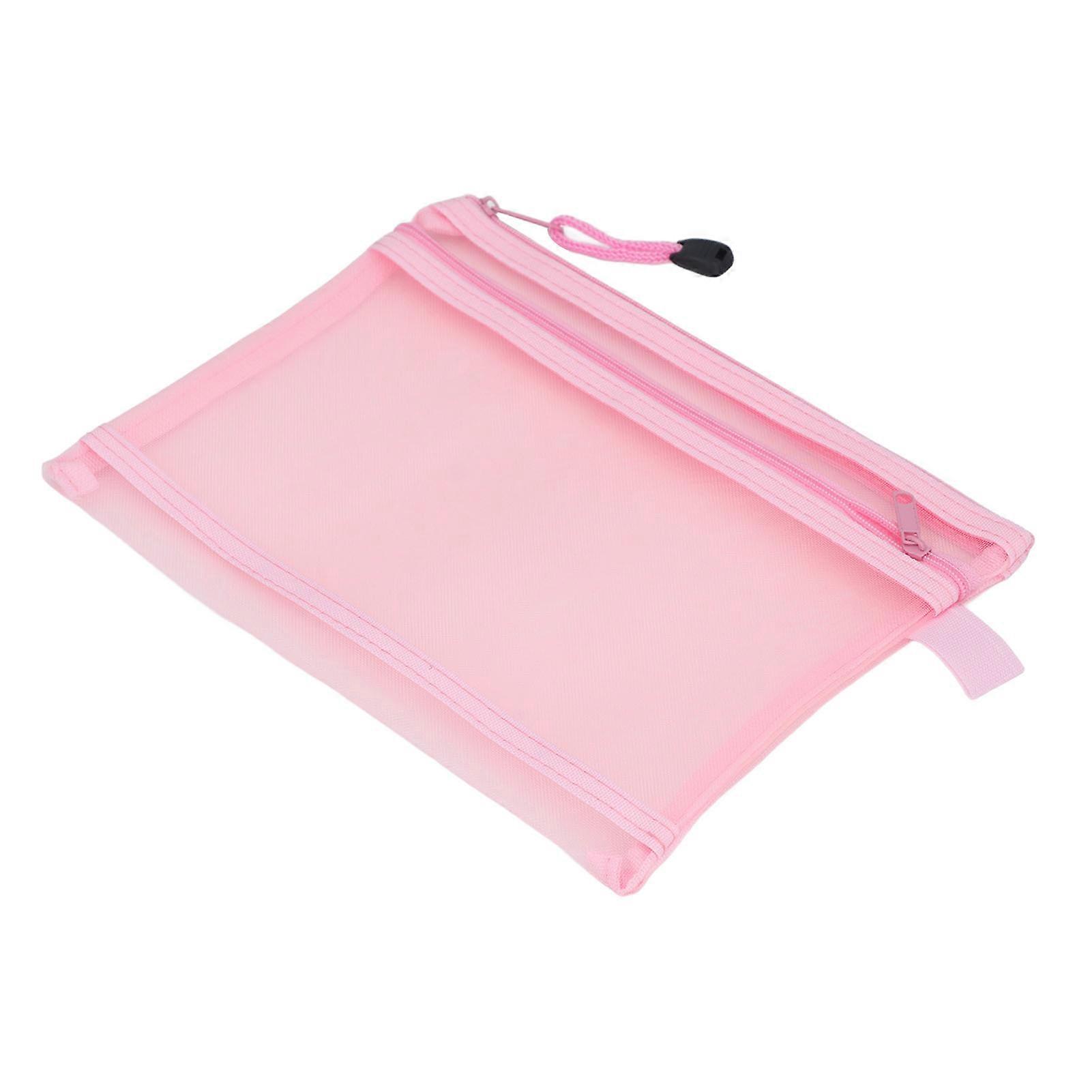 10PCS Zipper Mesh Pouch Double Layer A5 Size Waterproof Nylon Mesh Zipper Pouch Bag Pink