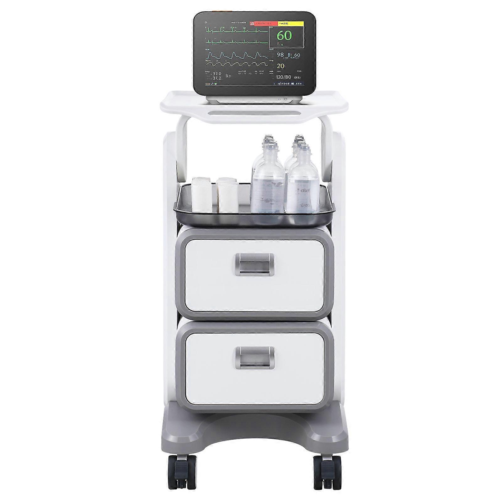 3 Tiers Lab Carts, Lab Utility Cart with 2 Drawers & 1 Top Tray, Mobile Medical Cart with ABS Material and 4 Silent Wheels