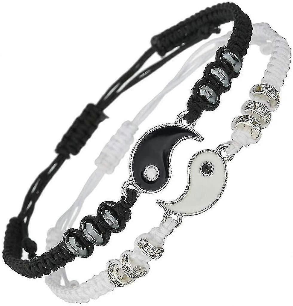 2 Pcs Matching Yin Yang Adjustable Cord Bracelet For Friendship