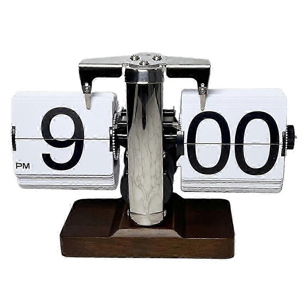 Auto Flip Clock Retro Table Clock Living Room Balance Mechanical Flip Clock With Walnut Square Base