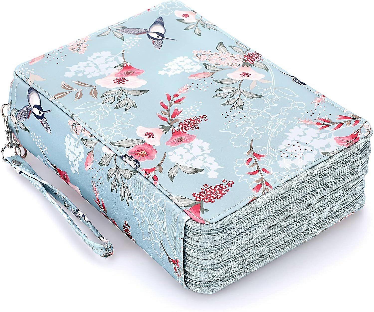 Colored Pencil Case- 200 Slots,Large Capacity Pencil Organizer with Handle Light Blue