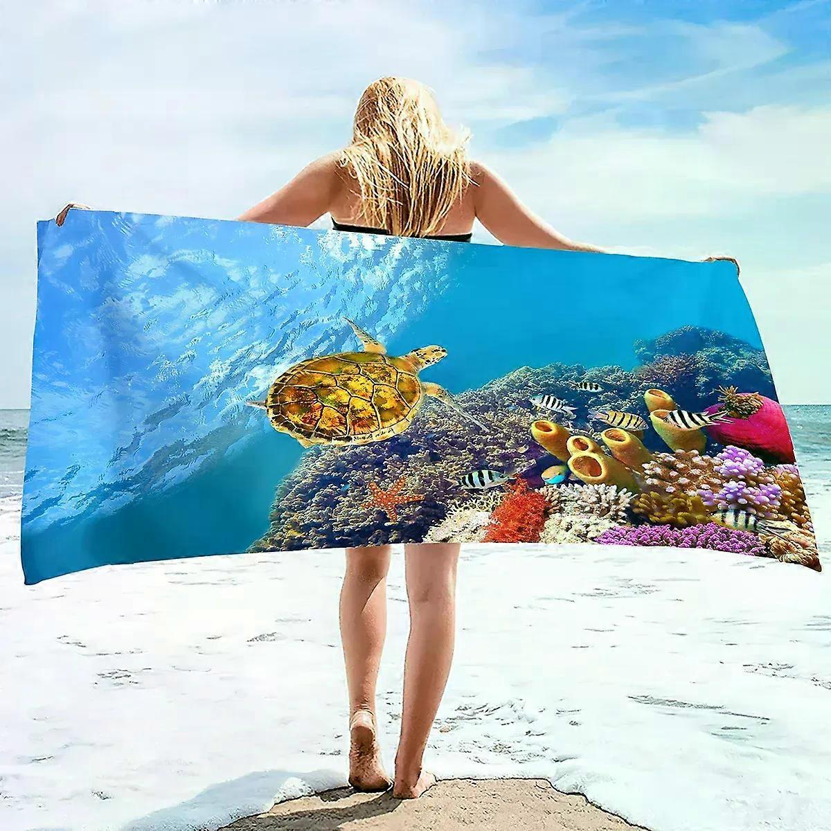 منشفة شاطئ عالم البحر للأطفال ، فتاة ، أولاد ، رجال ، نساء ، حمام سلحفاة طباعة حمام بركة سوبر لينة أفخم