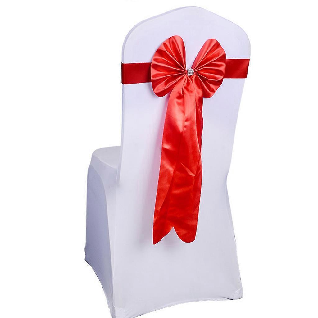 Satin Wedding Chair Sash Slider with Long Tail Ribbon for Butterfly Bow Tie for Rhinestone Buckle Band Banquet Party Dec  Red