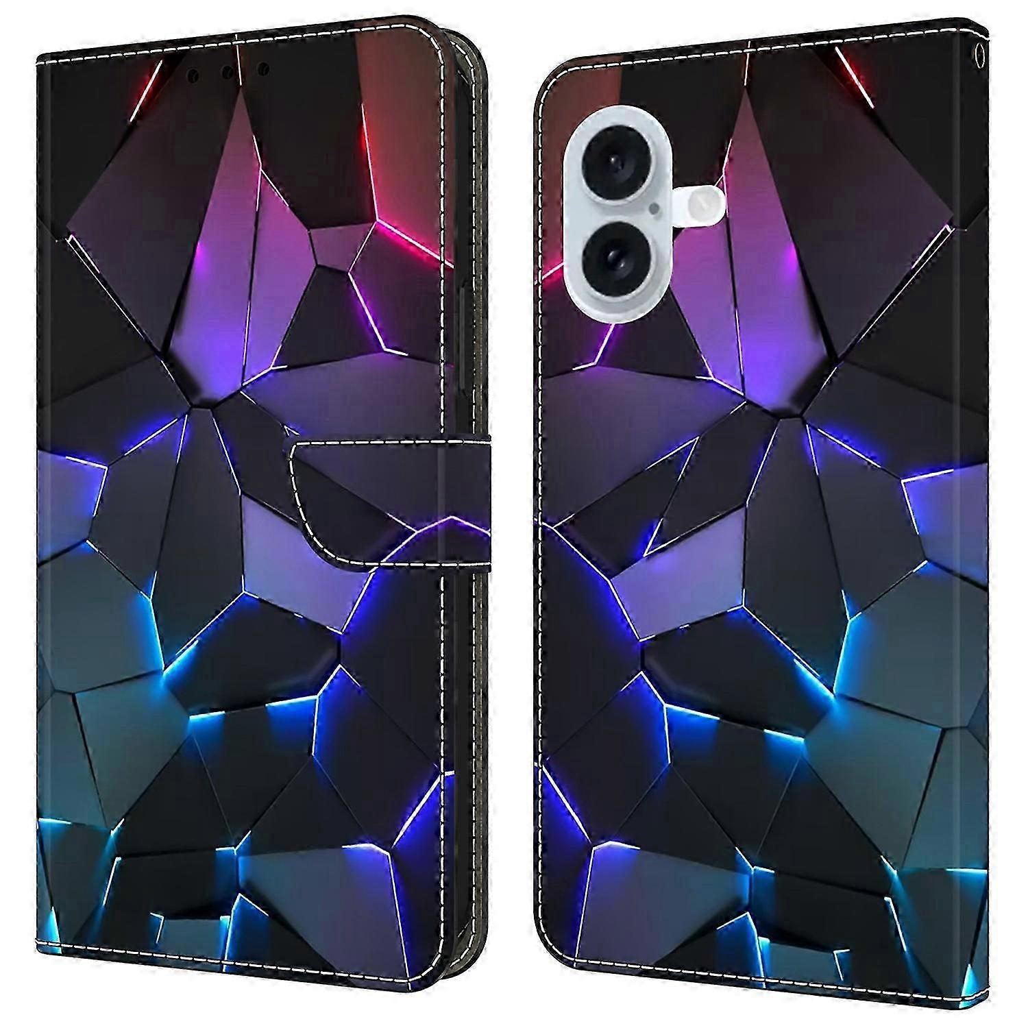 For Iphone 16 Case Pattern Printed Protective Cover Tpu+pu Leather Flip Phone Case-red Cracks