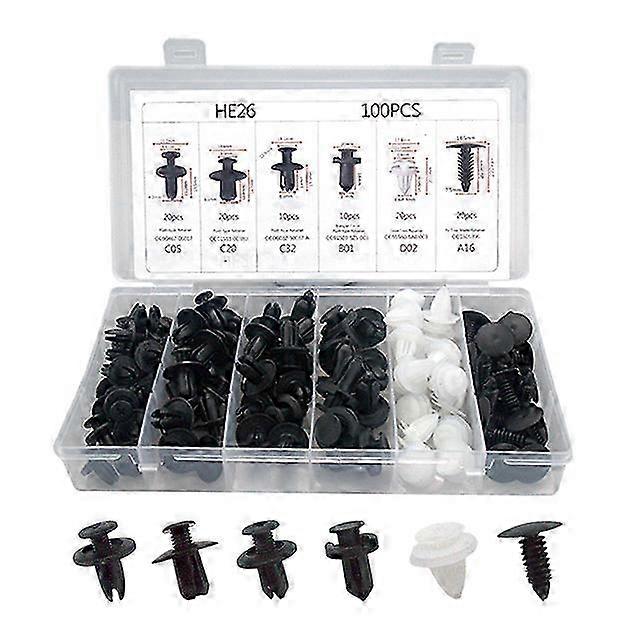 100pcs Mixed Auto Fasteners Universal Clips Kit for Car Bumper, Rivet Door Panel, Fender Liner and Motor Vehicle Interior Fittings