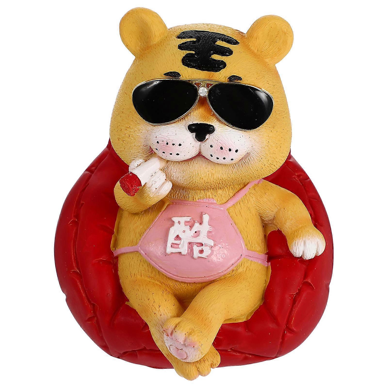 Lovely Tiger Resin Statue Ornament for Home Decor and Scene Layout 1Pc Red