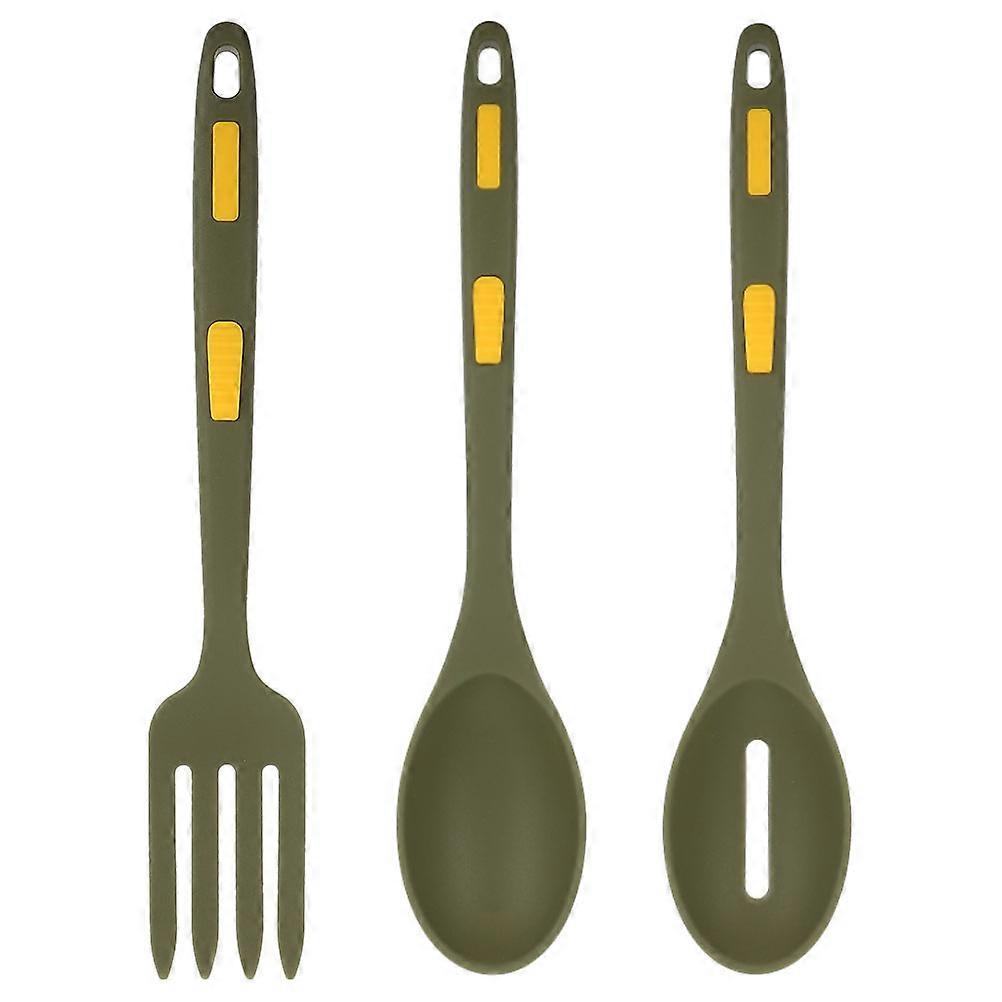 Portable Silicone Cooking Fork & Slotted Spoon Set – Non Stick, Heat Resistant, Comfort Grip, Multi Functional Kitchen Utensils for Mixing, Serving,