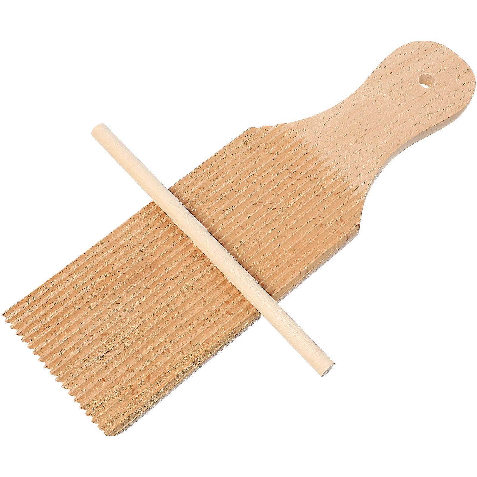 1 Set of Wooden Gnocchi Board with Rolling Rod for Kitchen Use
