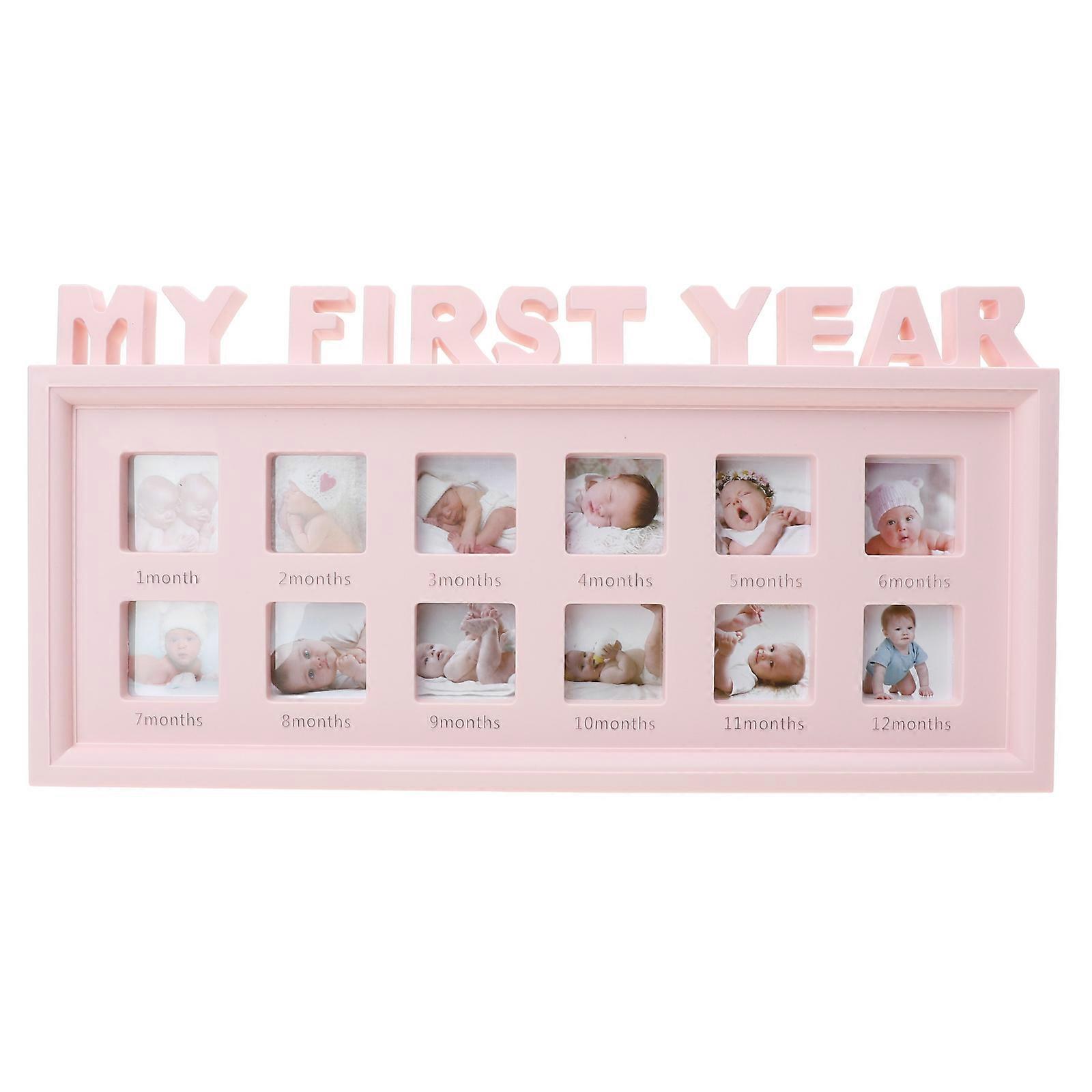 Monthly Milestone Frame Baby Shower present Pink Rectangular Display Photos 1Pack