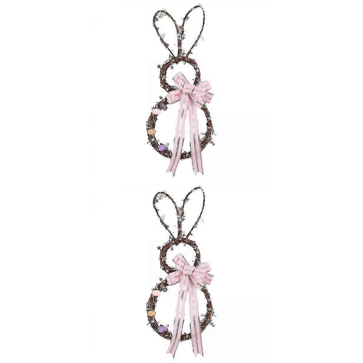 2x Easter Rabbit Wreath Handmade Spring Garland Large Bowknot Kit Photo Prop