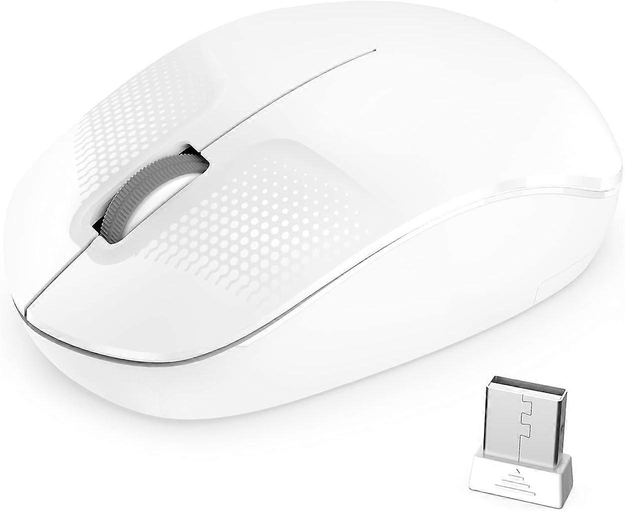 Wireless Mouse,2.4G Computer Mouse with USB Receiver, Portable  Cordless Mouse Noiseless for Laptop（White）