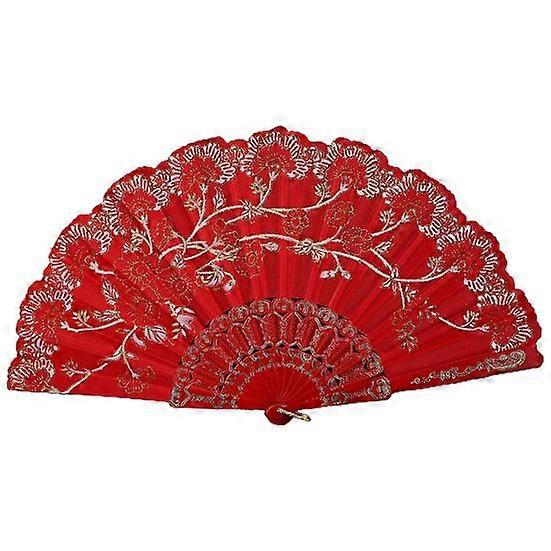 Bronzing Golden Glitter Folding Fan Elegant Plastic Floral Pattern Handheld Fan for Lady Dance Decor