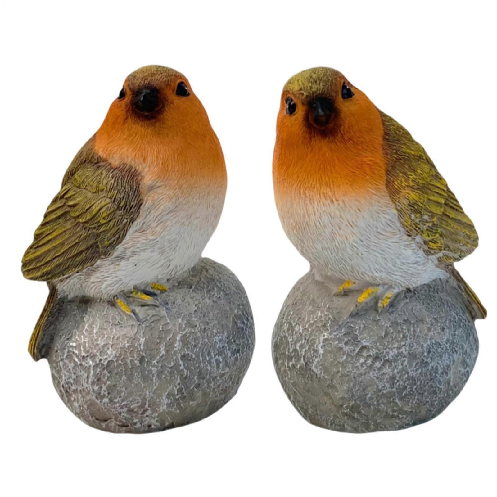 Bird Figures - Set of 2 Weatherproof Resin Bird Garden Statues for Patio, Balcony, and Flower Pots Decor