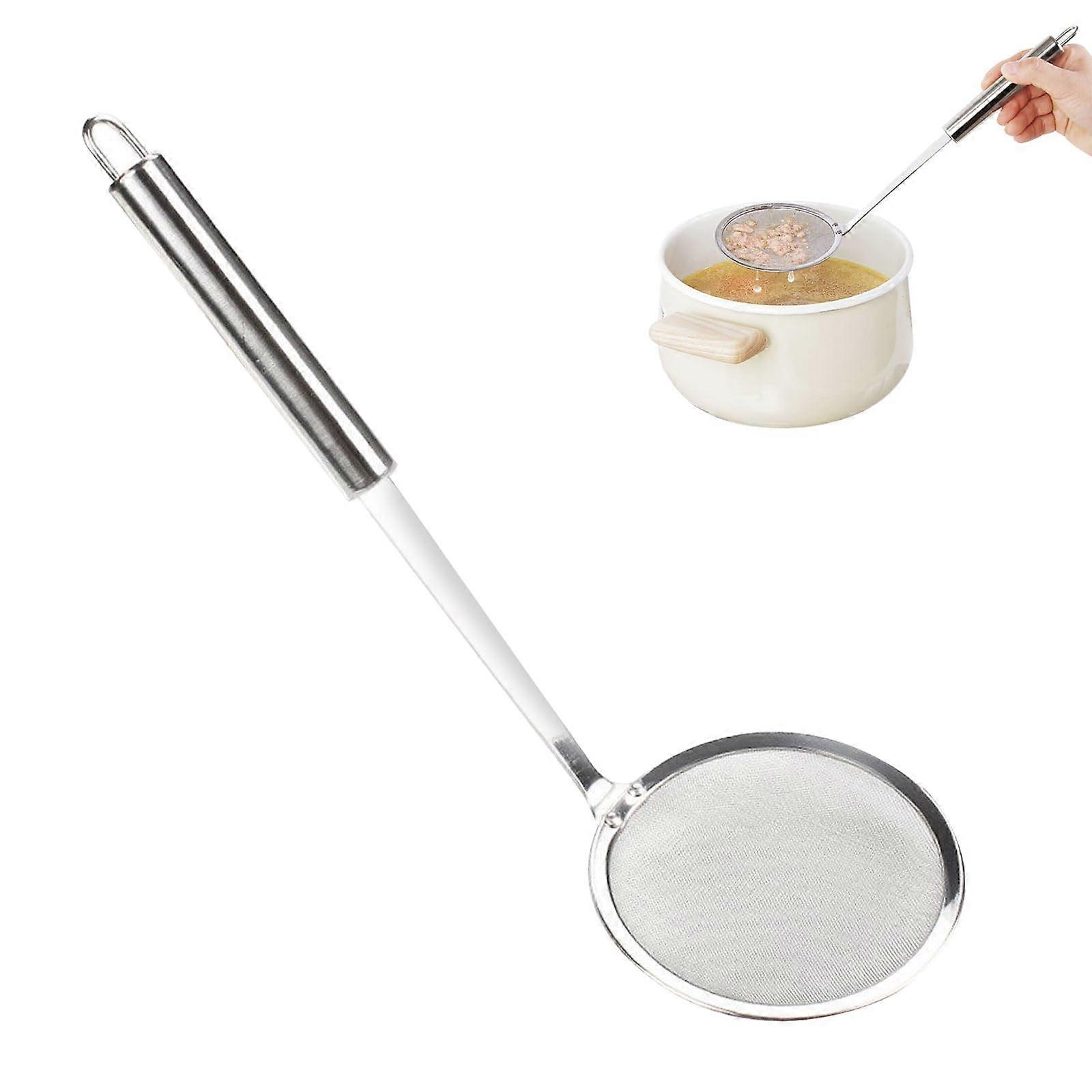 10 cm Stainless Steel Skimmer Spoon, Fine Mesh Strainer Ladle for Grease, Foam, Residue, and Flour in Kitchen