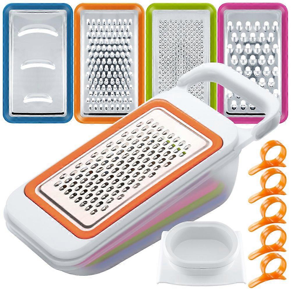 4 Pieces Multi-Functional Fruit Vegetable Slicer Set with Container, Dicer Cutter, Hand Guard, and 5 Citrus Peelers