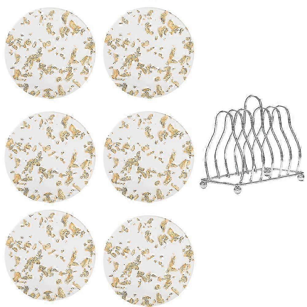 7pcs Coaster Set With Metal Holder Heat Resistant Drink Coasters