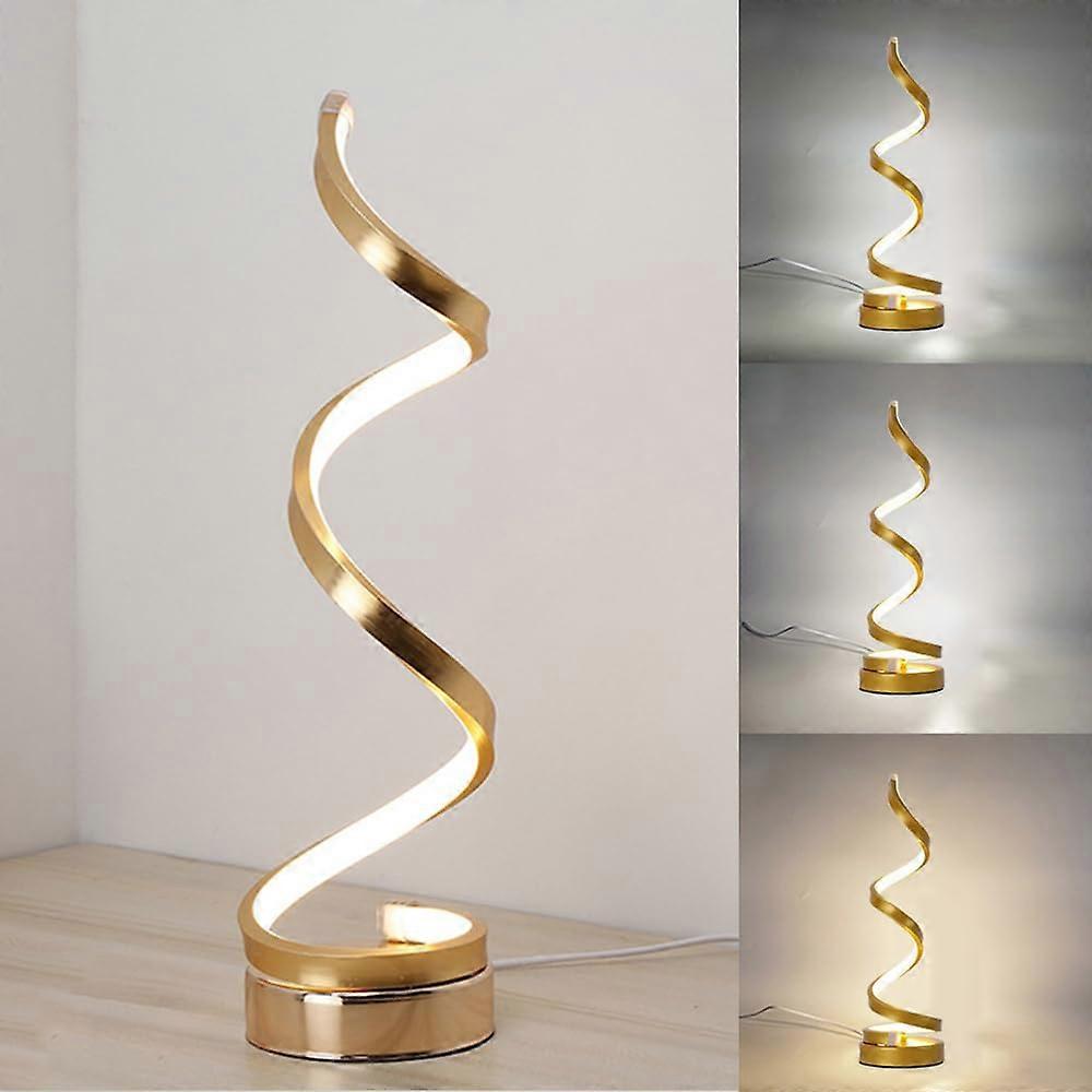Spiral LED Table Lamp, Modern Bedside Lamp, LED Table Lamp, Eye Protection Desk Lamp, Table Lamp with 3 Colour Temperatures (Gold)