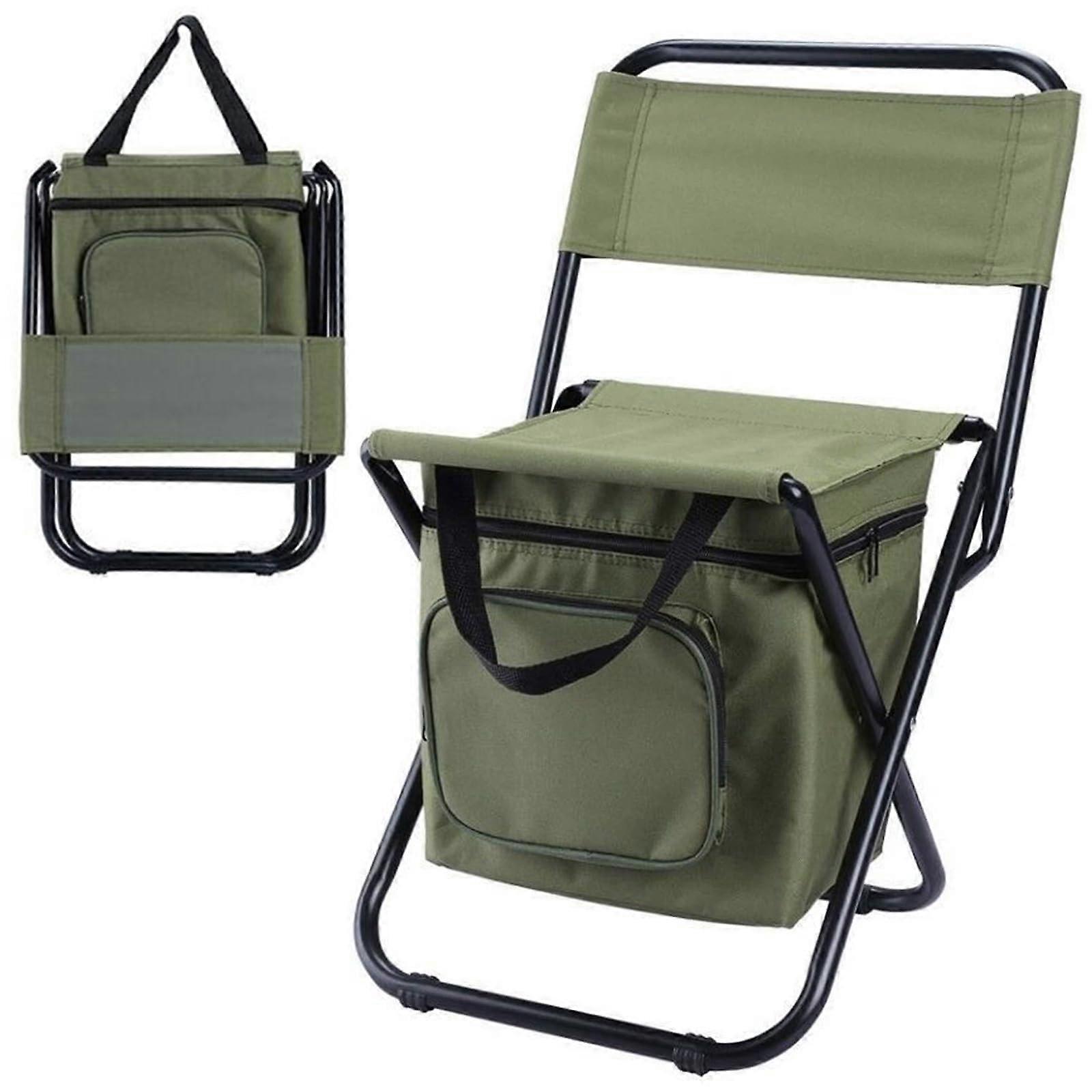 Fishing Chair with Cooler Bag, Lightweight Foldable Camping Chair with Backpack, Portable Backrest Stool for Outdoor Travel