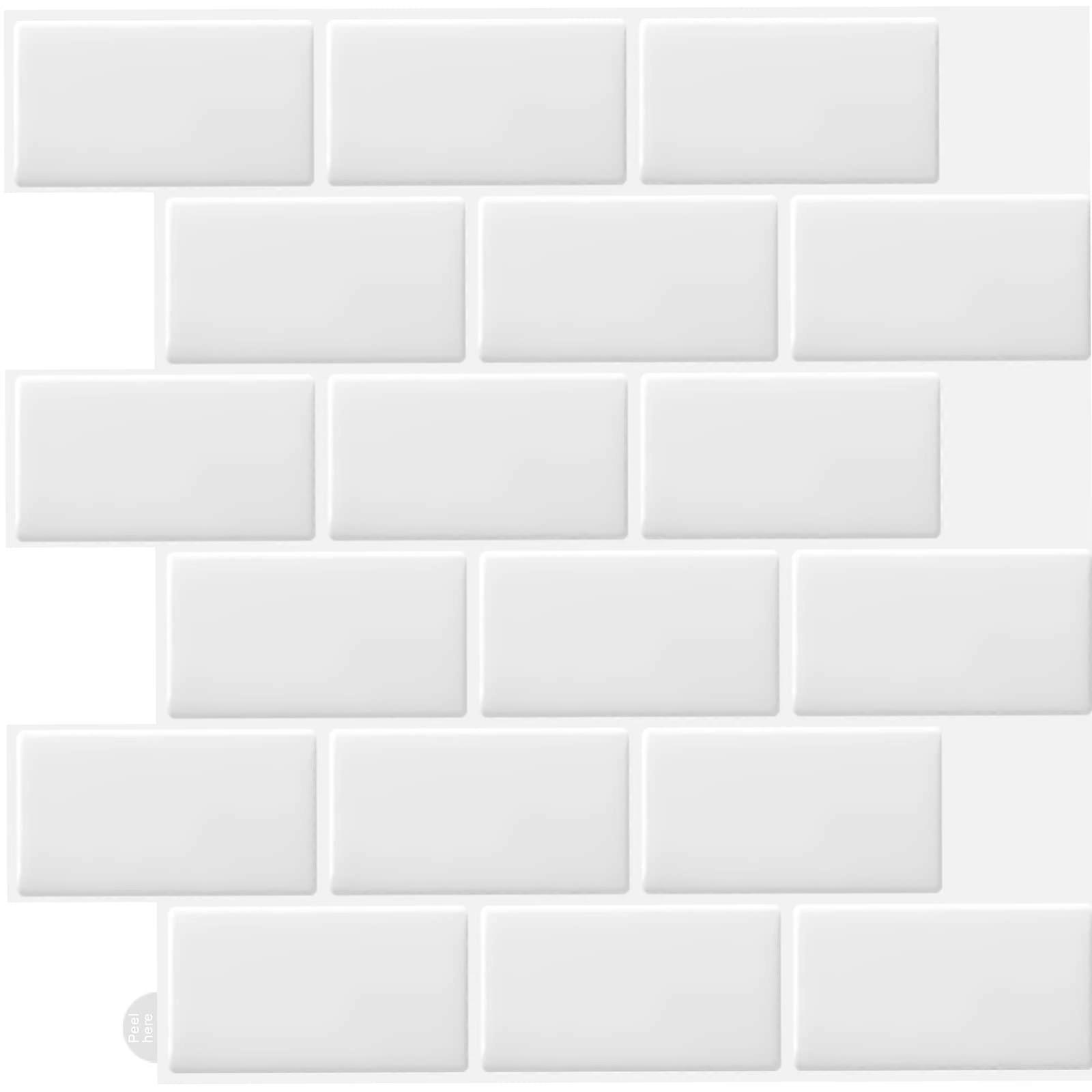 10 Pcs White 3D Wall Tile Sticker Kitchen Bathroom (30.5x 30.5cm)