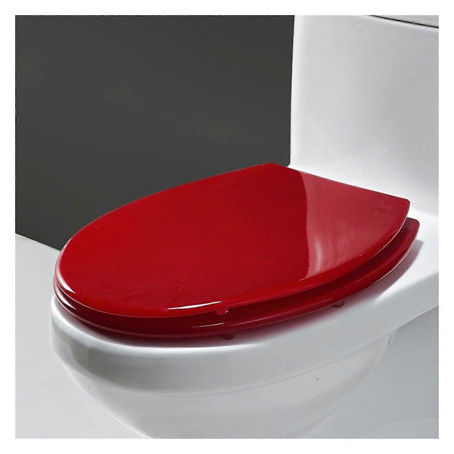 Round toilet seat made of synthetic resin with lid, transparent, slowclosing (Red)