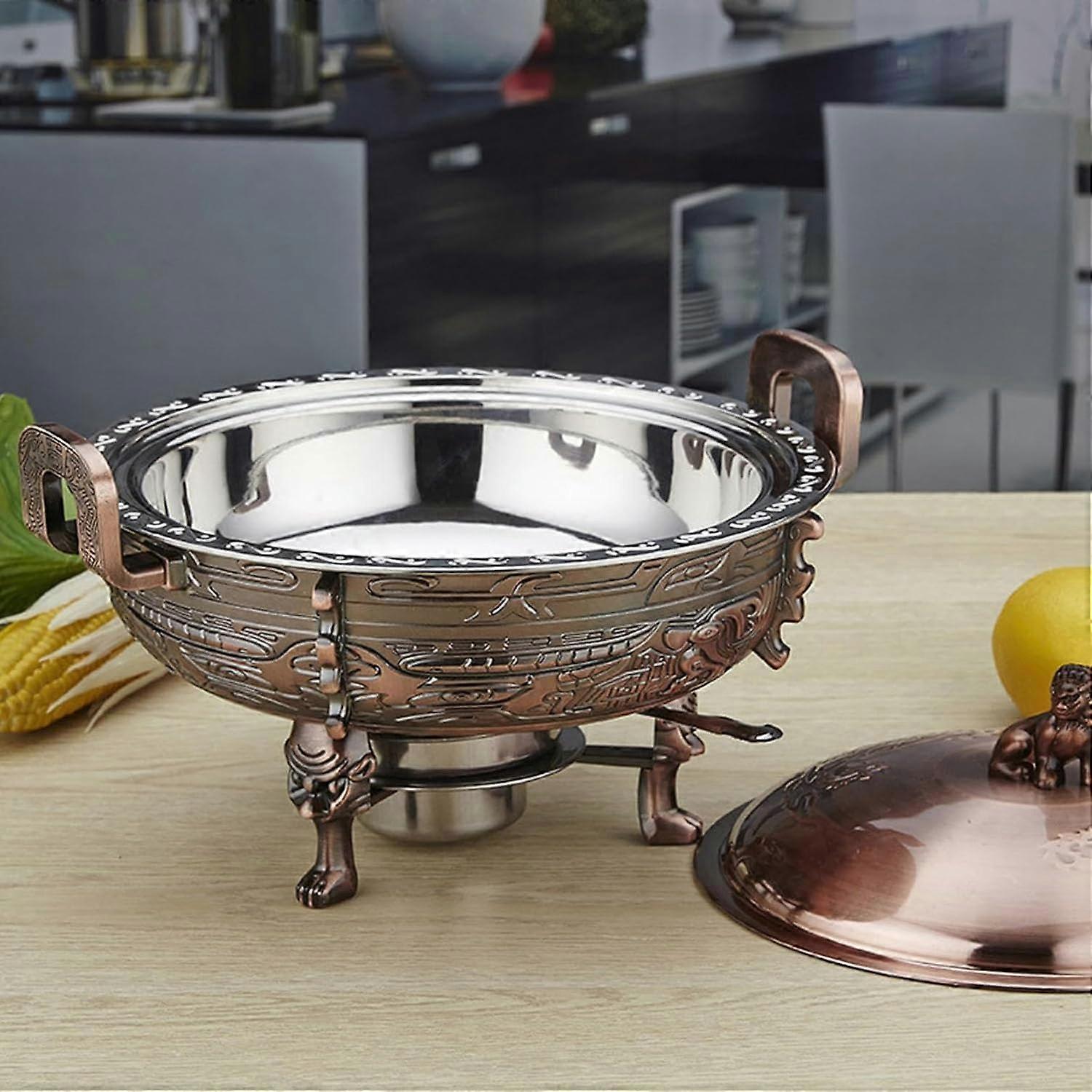 Chafing Dish Buffet Set Full Size Stainless Steel Warmers With Food Pans, Aluminum Stand, Red Copper Color