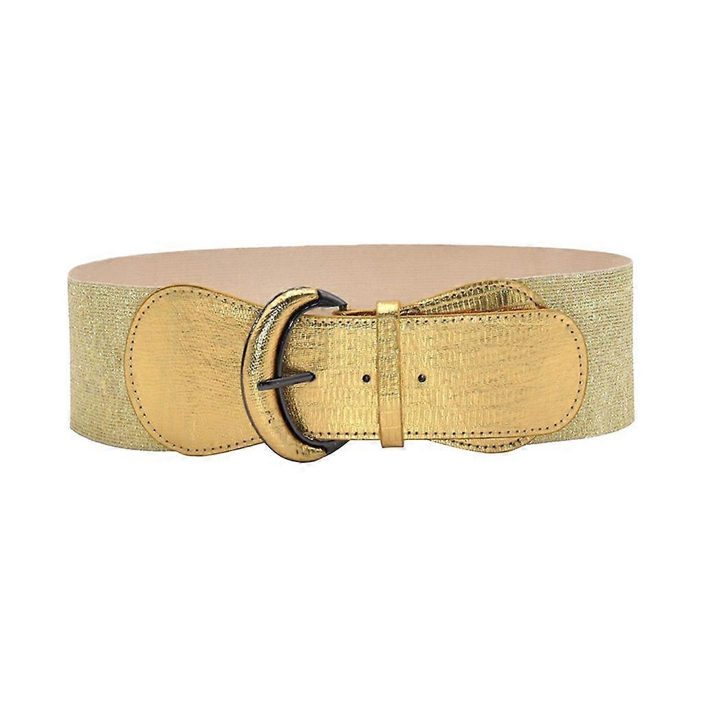 Adjustable wide belt leopard print contrast washable decorative buckle elastic belt women's belt ladies accessories gold