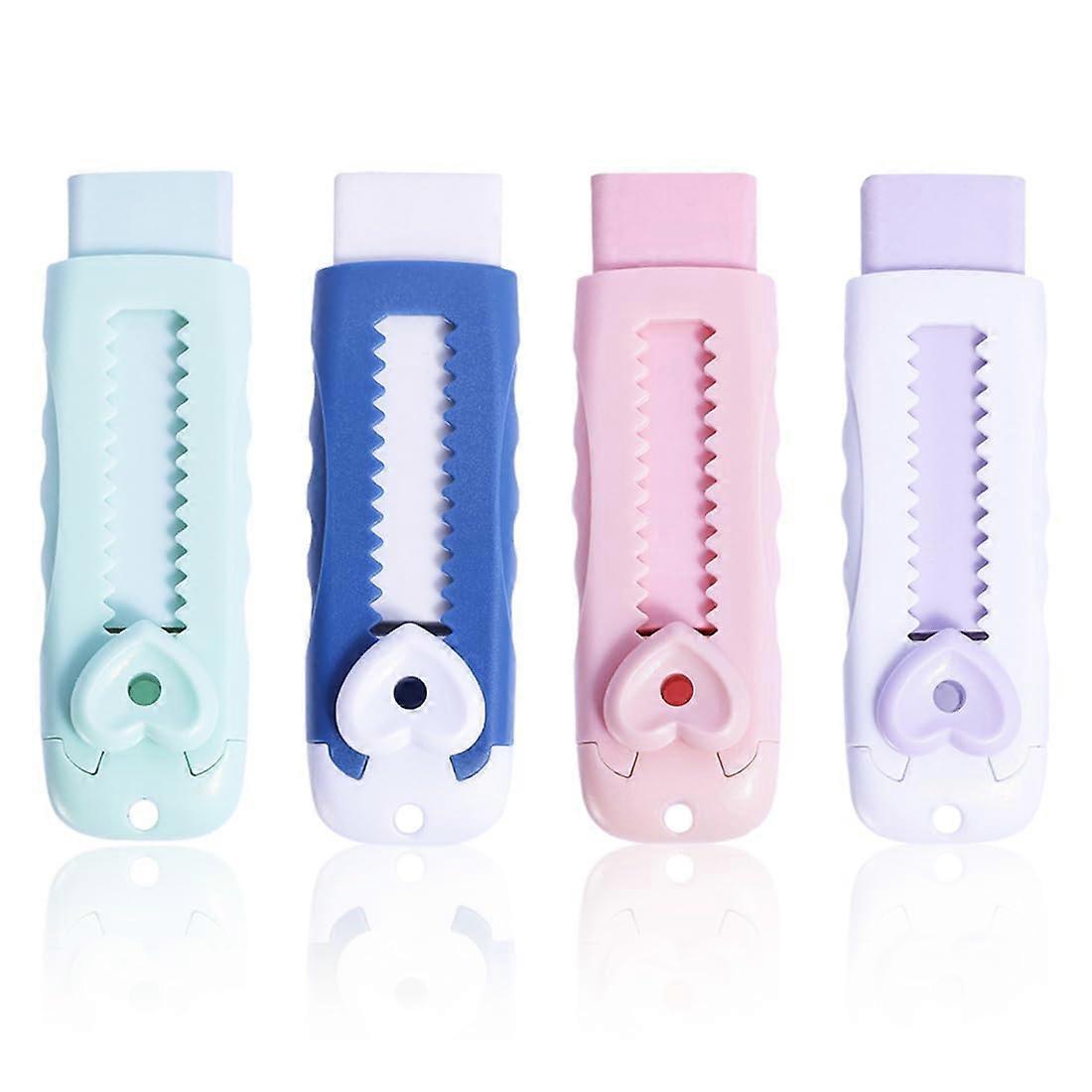 Eraser, Pack of 4, Retractable, Push Pull Rubber Eraser for Children, School
