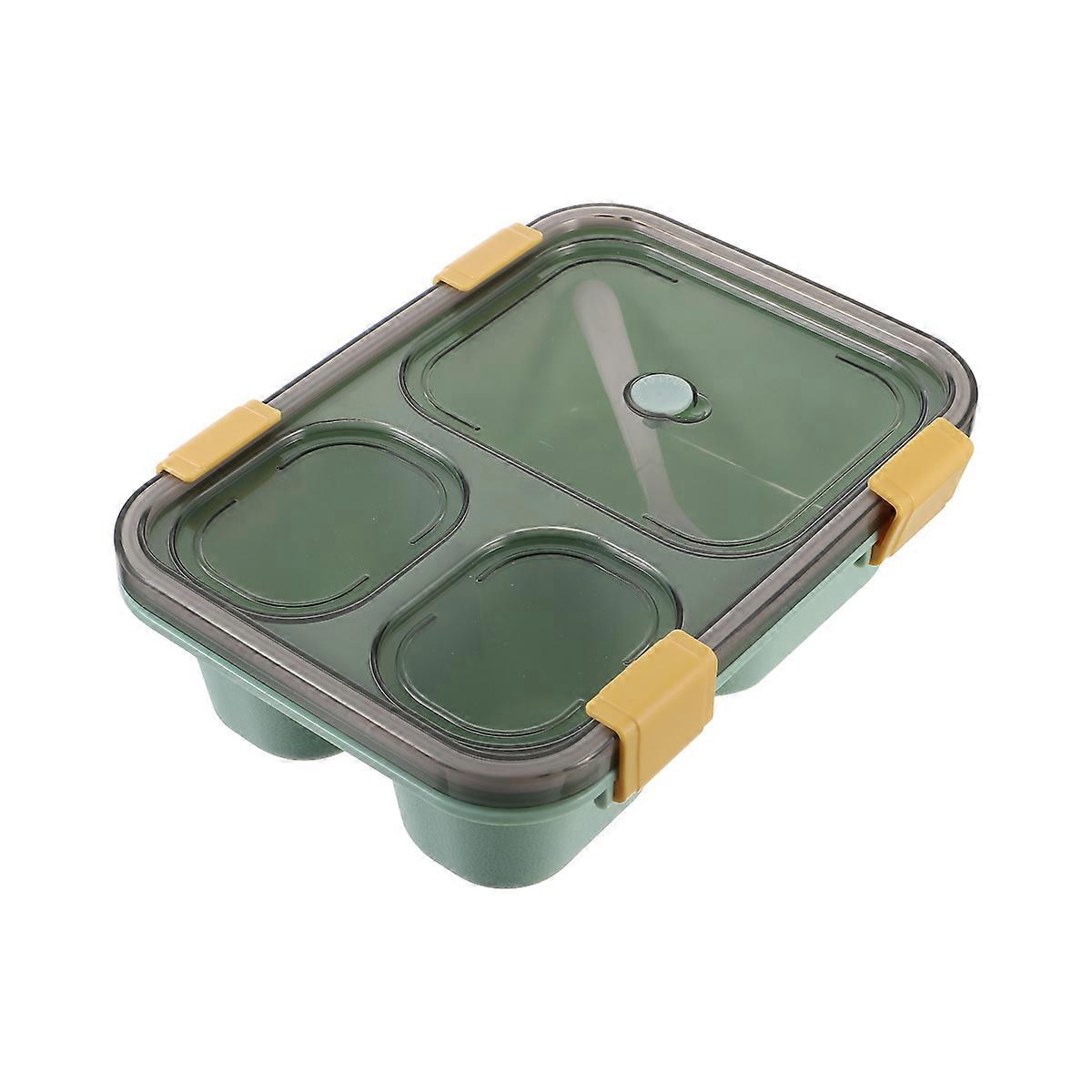 Meal Prep Containers Reusable 3-Grid Plastic Lunch Box Sealed Without Leaking With Spoon For Picnic 20.5x14.5cm 1Pc