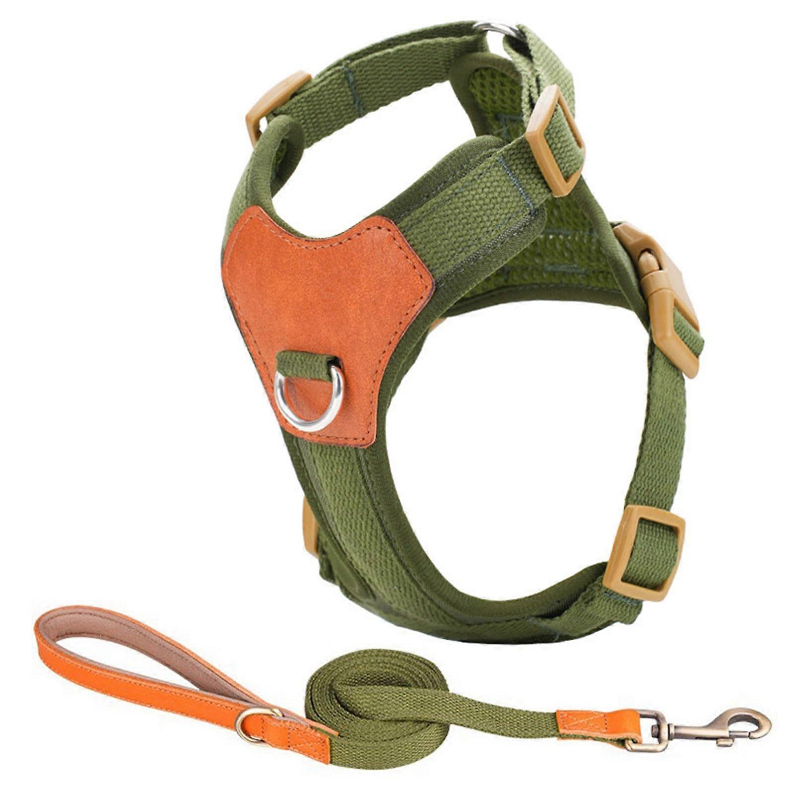 Breathable Large Dog Harness NoPull Design Walking Vest Adjustable Fit Green Size M For Small Dogs