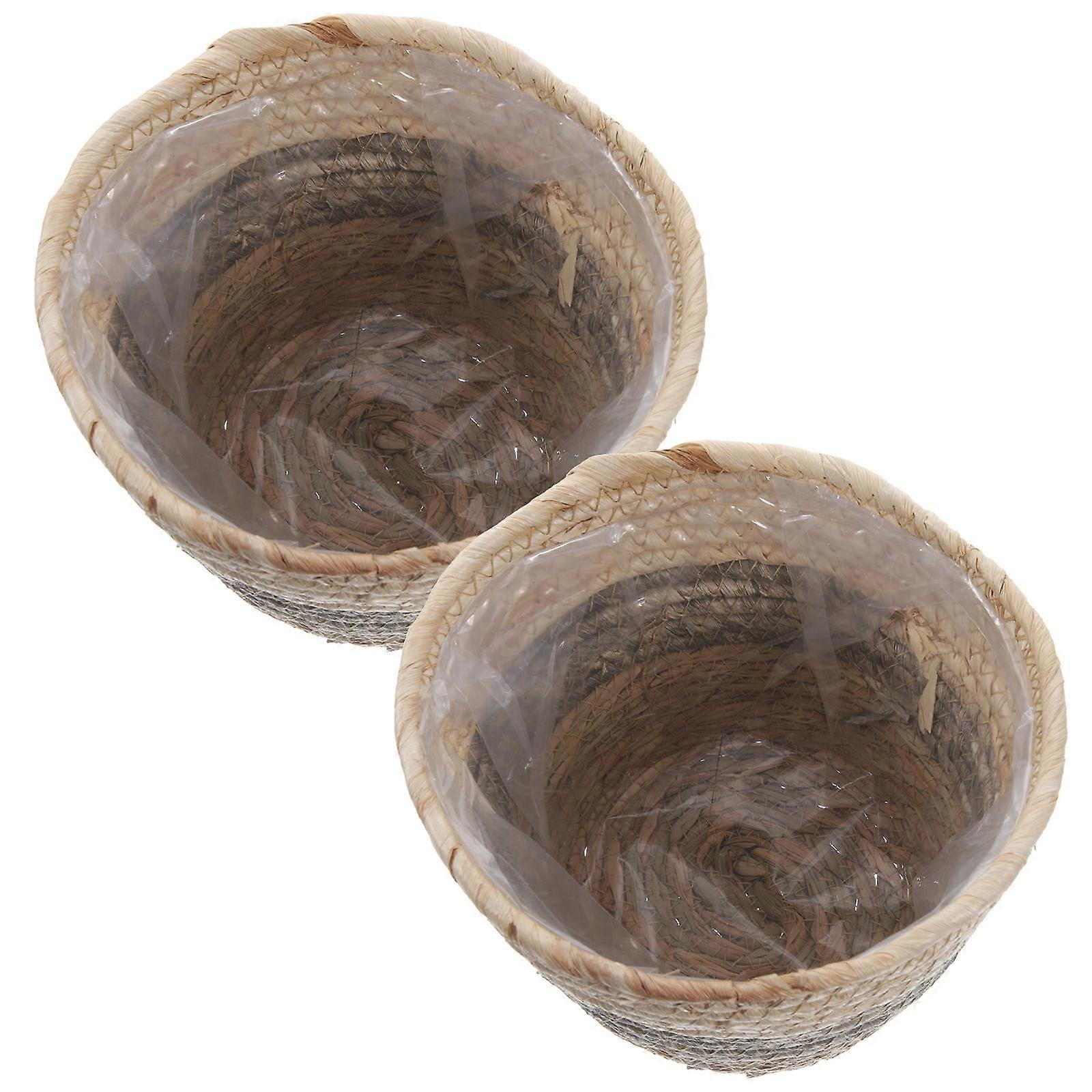 Straw Flower Baskets Decorative Weaving Baskets for Desktop 2Pcs Set