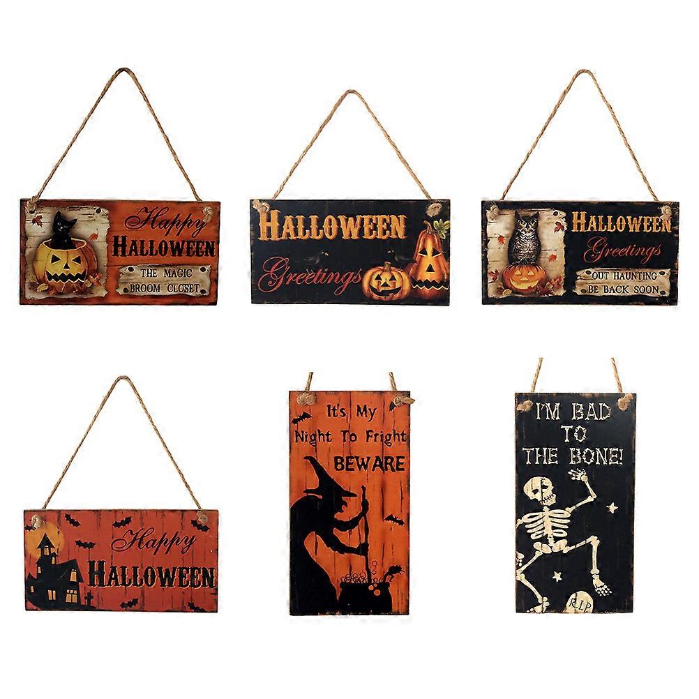 Festival Decoration Halloween Hanging Door Sign Wood Material Rectangle Shape Chic Style 6Pcs For Home And Shop