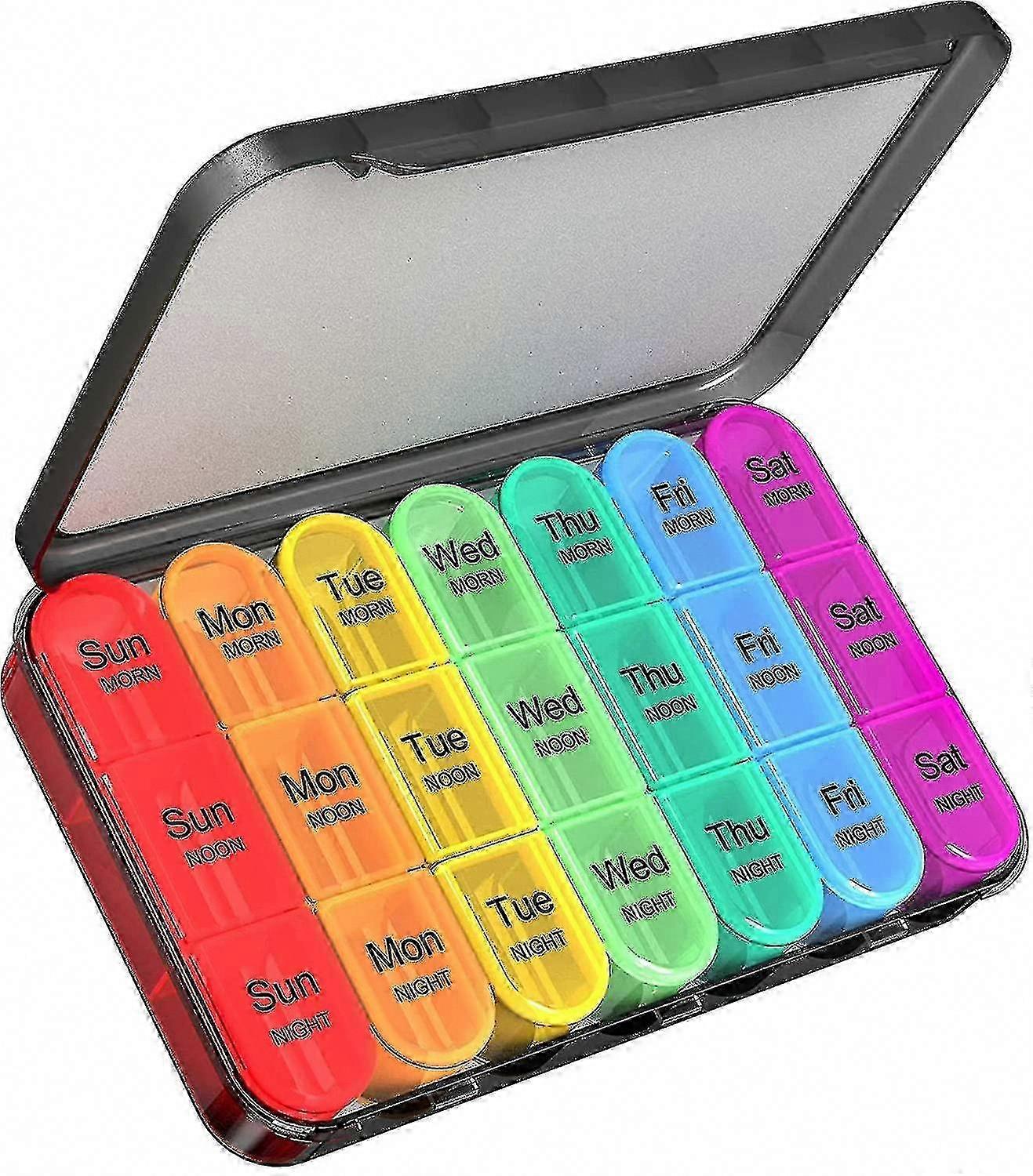 Weekly Pill Organizer 3 Times Daily - 7 Day Large Medicine Box with AM/PM/Noon Compartments